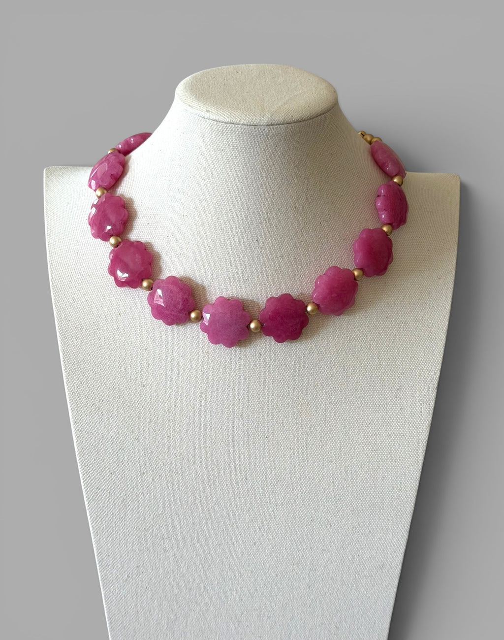 The Rosabella Necklace: Rose pink Jade with matte gold