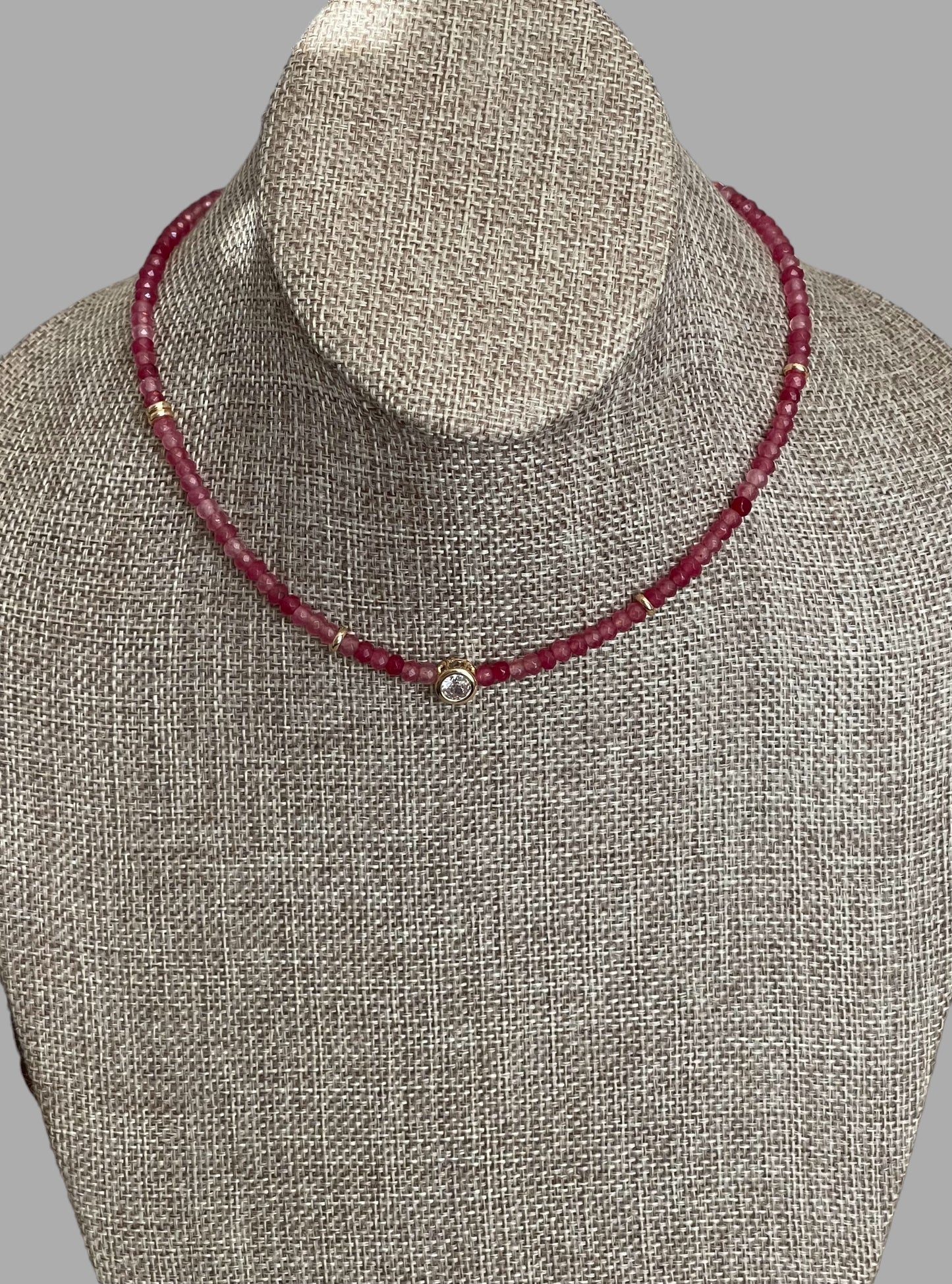 A Little Luxe Necklaces: Various natural stones in many colors, faceted, with a Bezel set Cubic Zirconia centerpiece