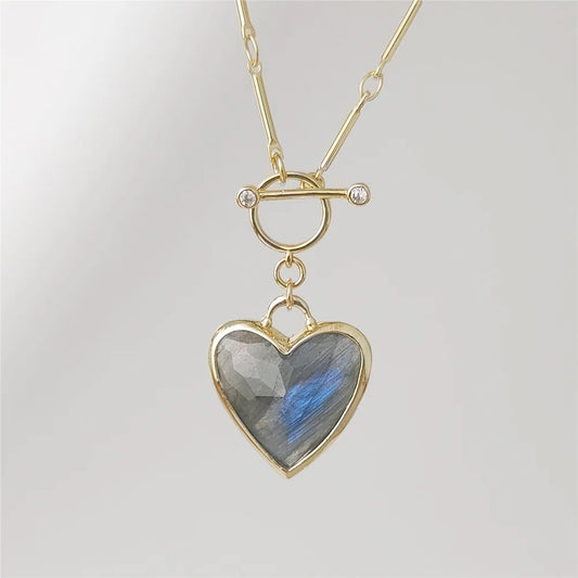 Heart of Stone (Natural stone) Necklace: Gold plated brass chain with a protective coating for tarnish resistance, a beautiful heart pendant in 4 different stone options