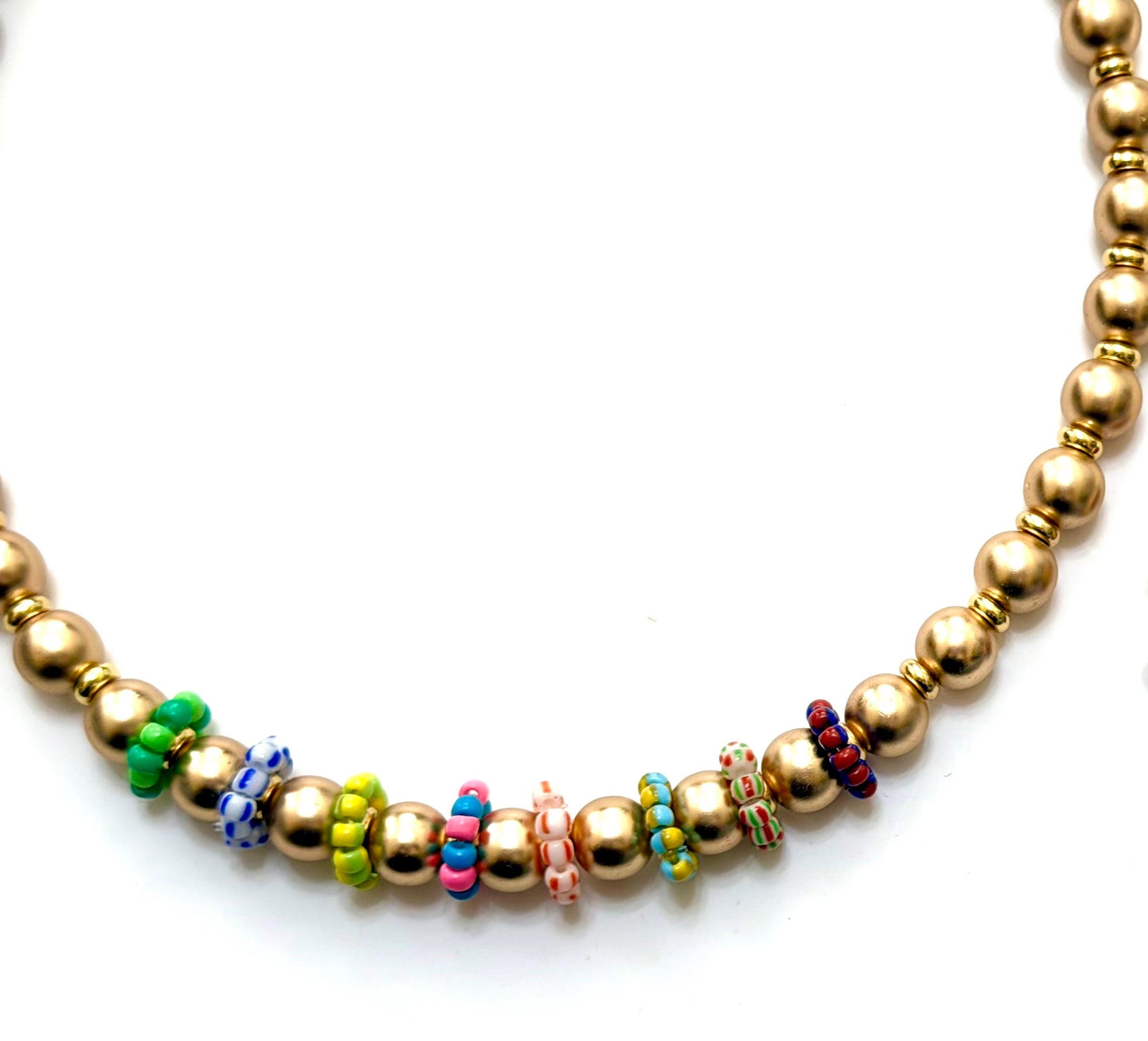 The Something Extra Necklace: OOAK Brushed Gold beads w/Colorful accent beads