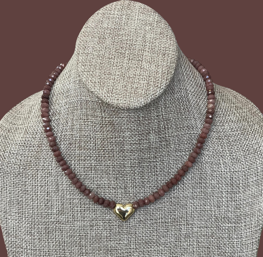 The Emberly Necklace: Micro-faceted Purple Aventurine Gold Heart Centerpiece