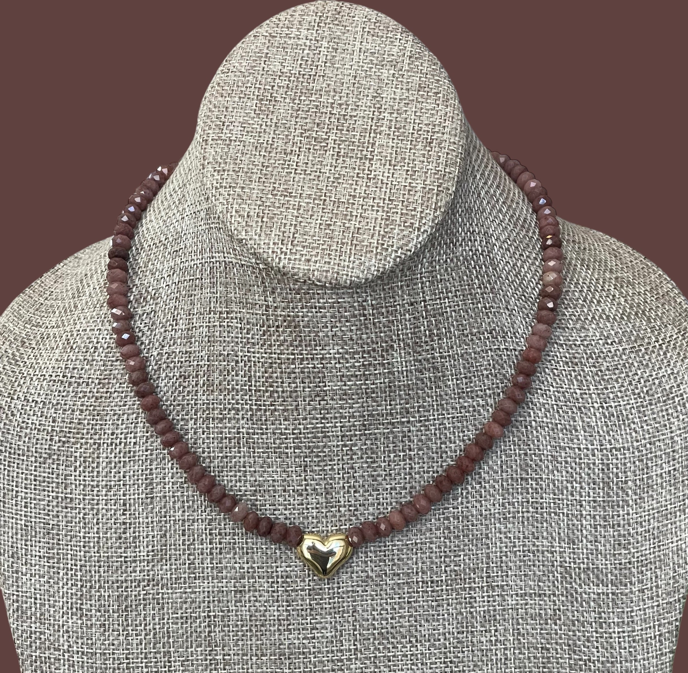The Emberly Necklace: Micro-faceted Purple Aventurine Gold Heart Centerpiece