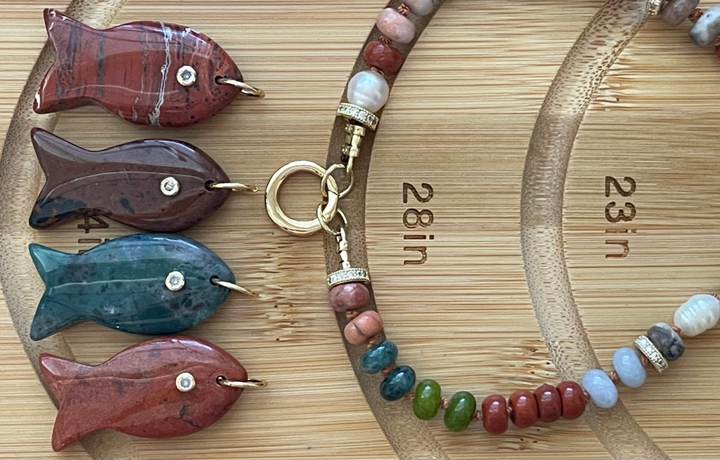 Reel Beauty 🎣 Mixed Gemstone necklace with Gold accents Gemstone fish pendant 4 options
