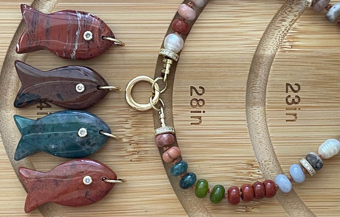 Reel Beauty 🎣 Mixed Gemstone necklace with Gold accents Gemstone fish pendant 3 options