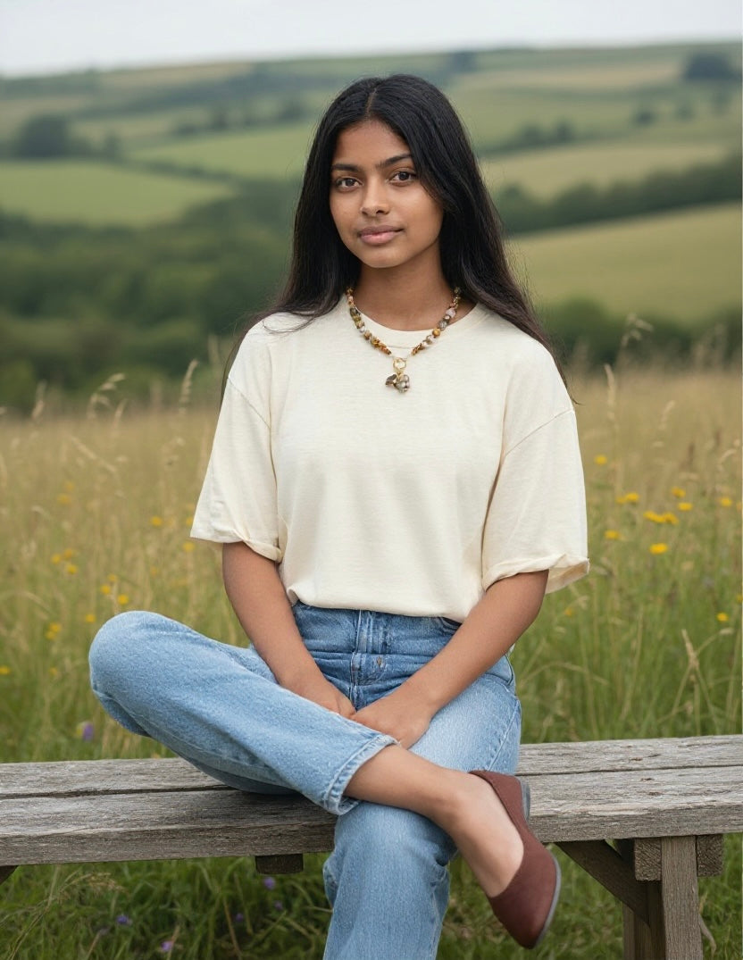 Autumn’s Embrace Necklace: Crazy Lace Agate natural stones in warm tones, Accented w Czech glass, Baltic stones and Gold charms
