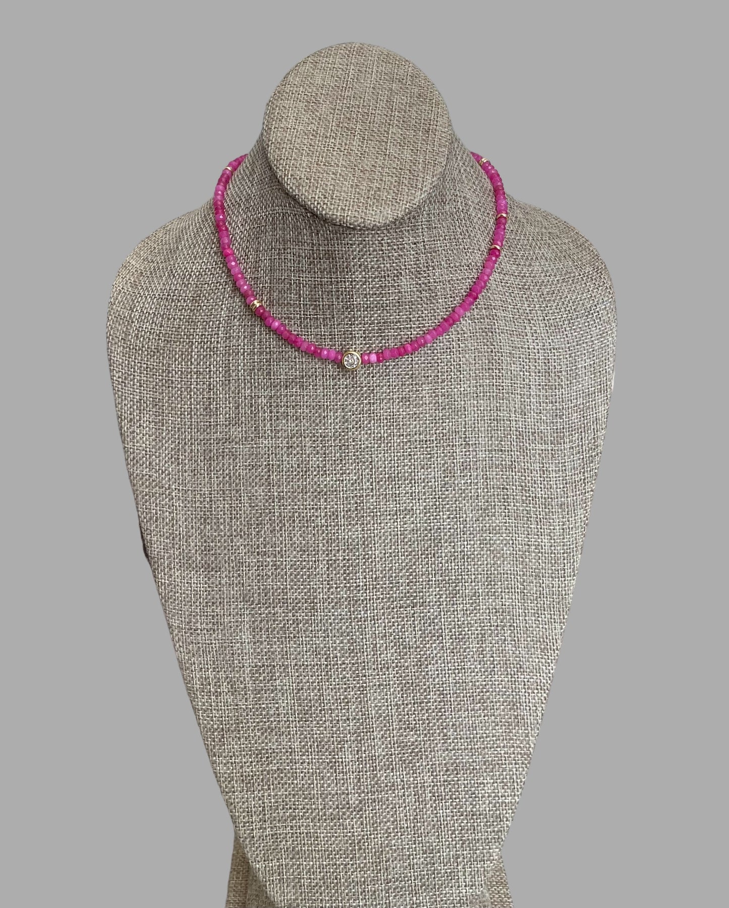 A Little Luxe Necklaces: Various natural stones in many colors, faceted, with a Bezel set Cubic Zirconia centerpiece