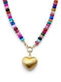 Colorful Claire Necklace: Mixed gemstones and a textured puffed heart pendant