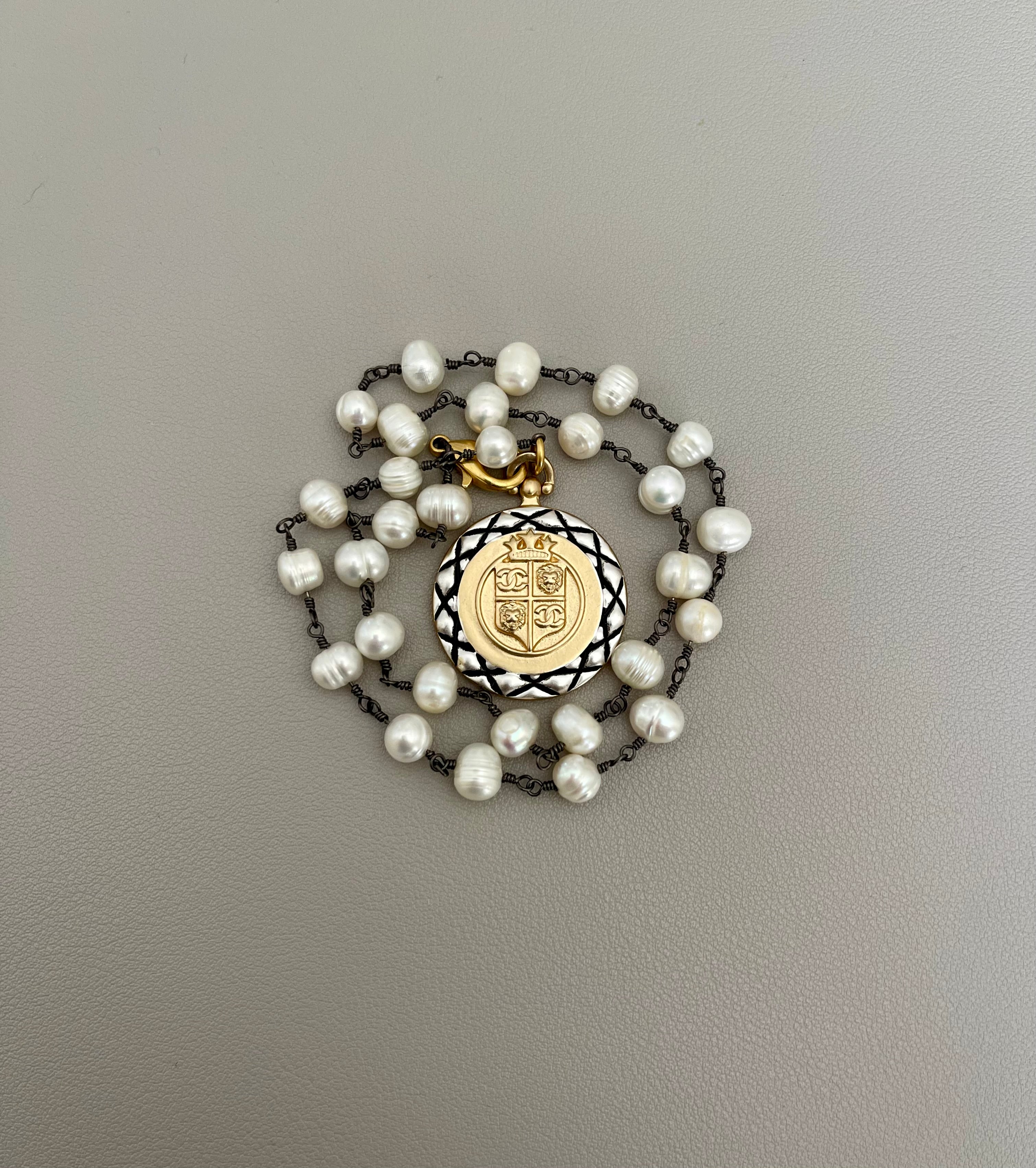 Chanel Vibes Coin Necklace: Freshwater Pearl Chain w Chanel Inspired Coin Charm OOAK!