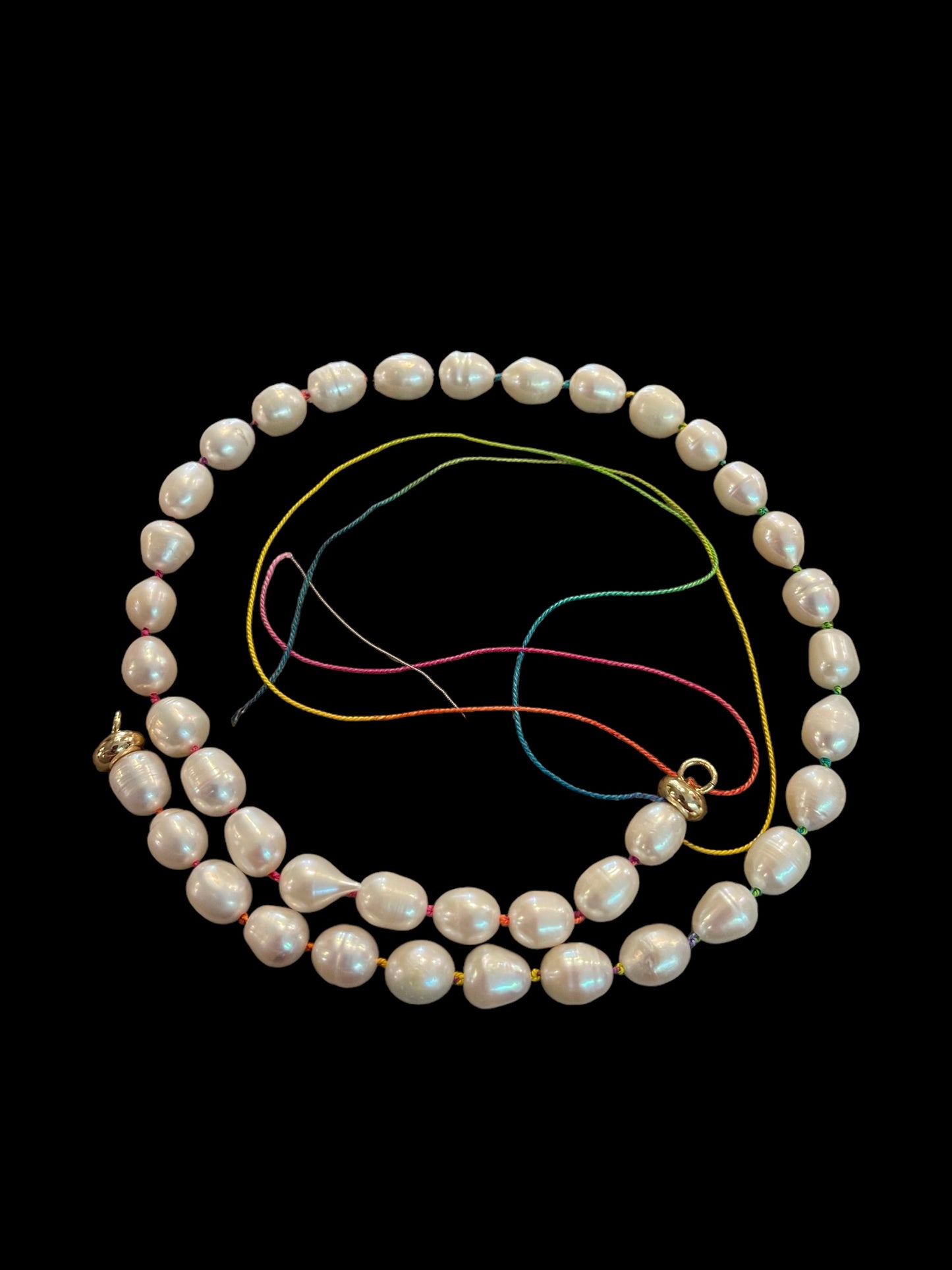 Rainbow Pearls Necklace OOAK! Freshwater Pearls Handknotted on Rainbow Silk