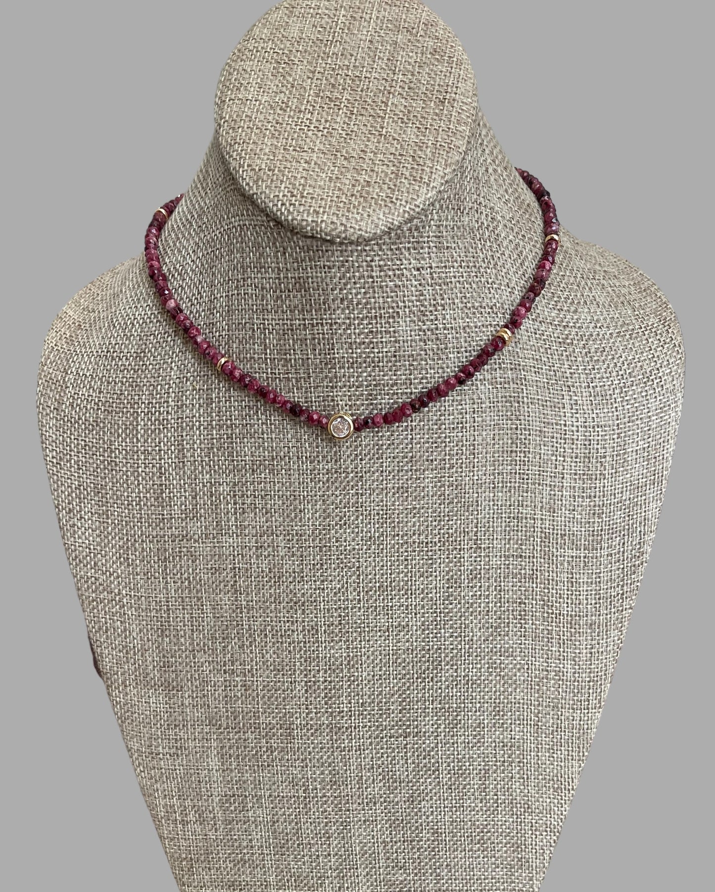 A Little Luxe Necklaces: Various natural stones in many colors, faceted, with a Bezel set Cubic Zirconia centerpiece