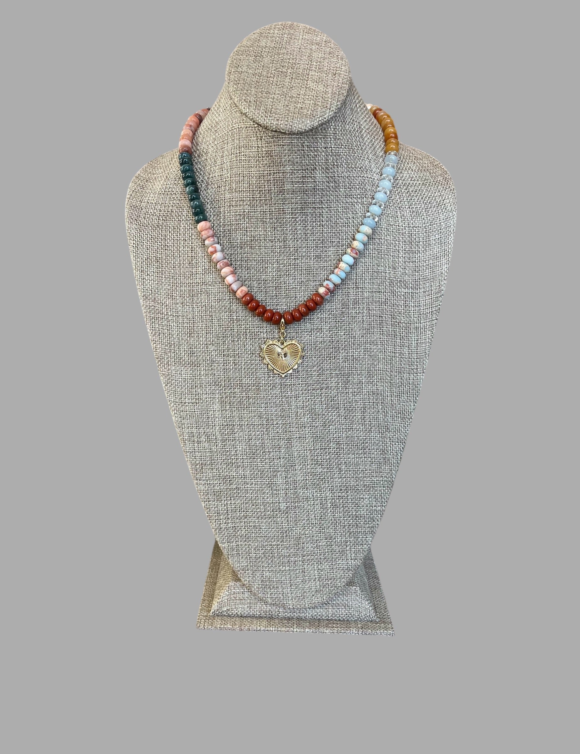 Earth & Sky Necklace: A blend of natural stones with a gold removable heart charm