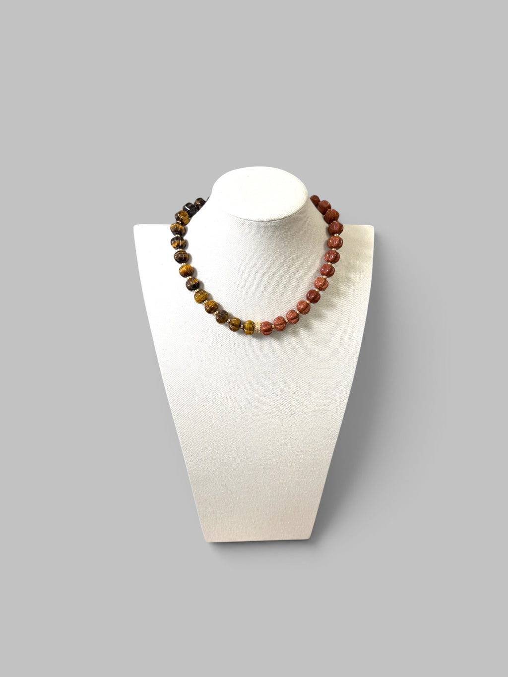 Autumn Afterglow: Carved Tiger Eye and Goldstone with gold and pavé accents OOAK