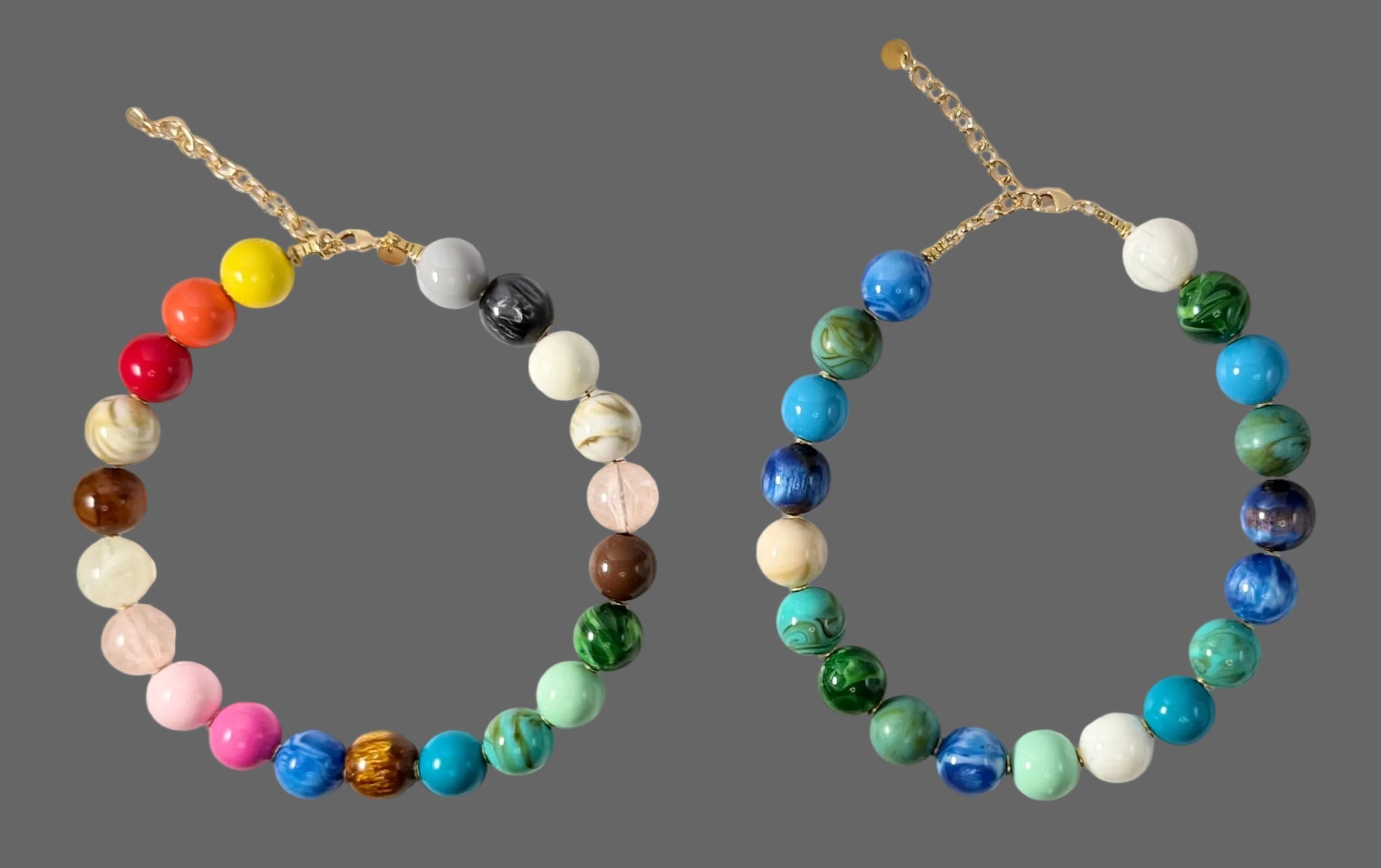 The Gathered Color Necklace: multi color intricate beads with a tiny pop of gold