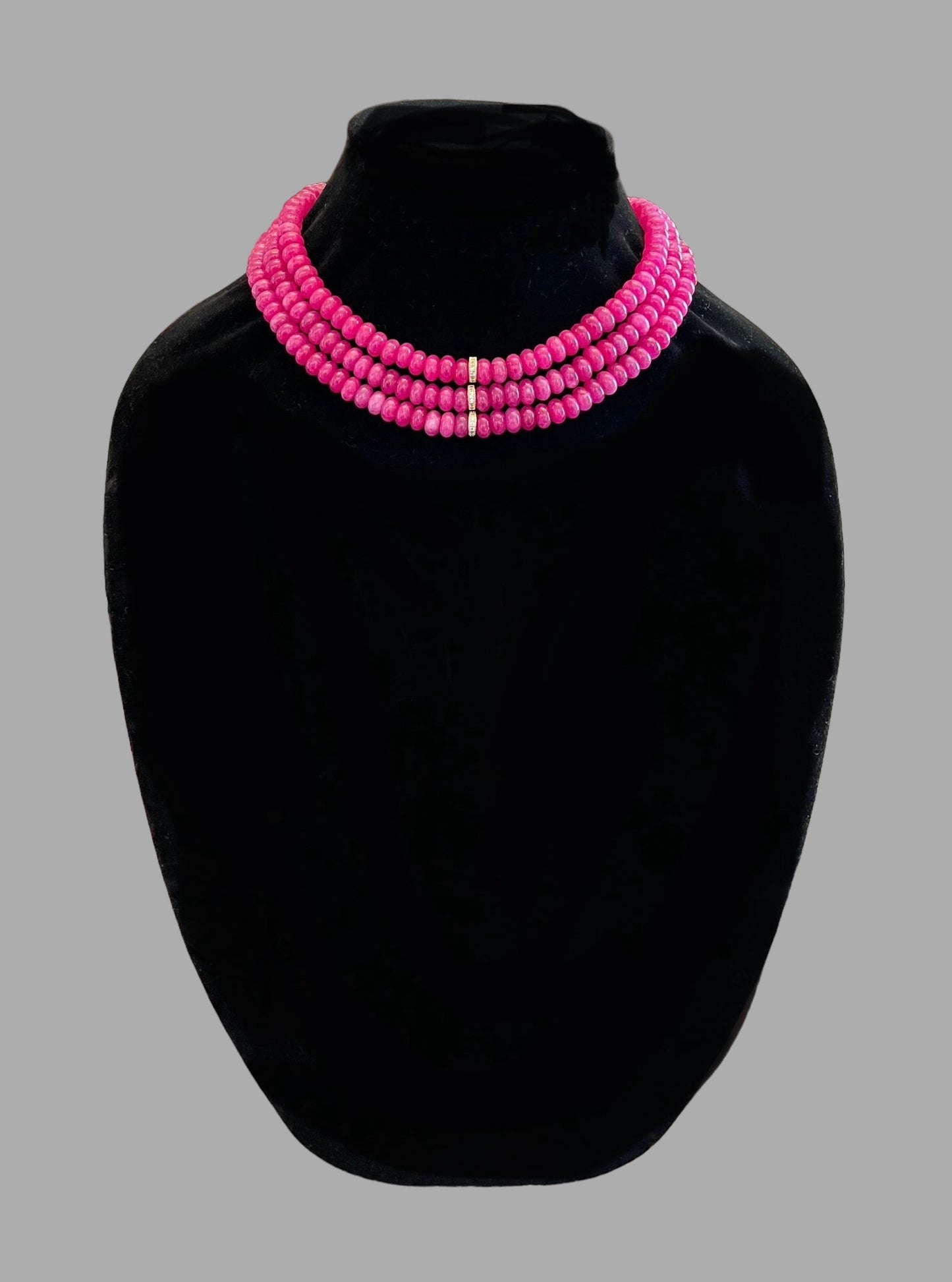 Fuchsia Jade Pavé Stunner: Fuchsia Jade Rondelle Beads with Pavé Center and Full Pavé Clasp> Wear 2 Ways!