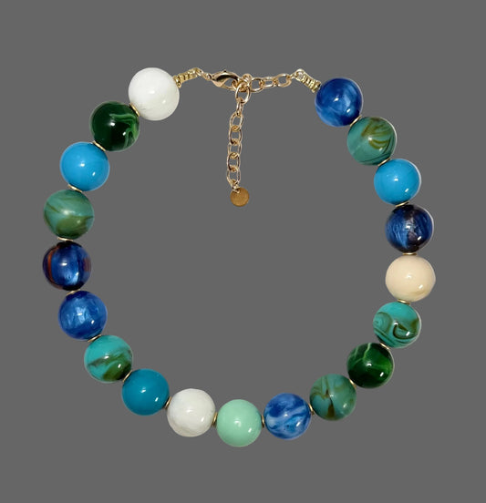 The Gathered Blues Necklace: Gumball beads in gorgeous blue & green tones