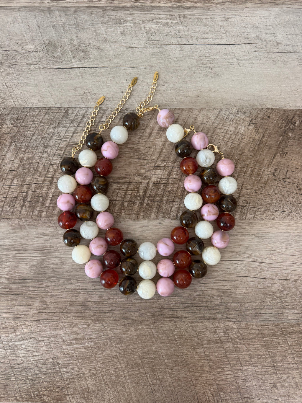 Maple & Marble Necklace: Gemstone look alike resin beads Gold accents