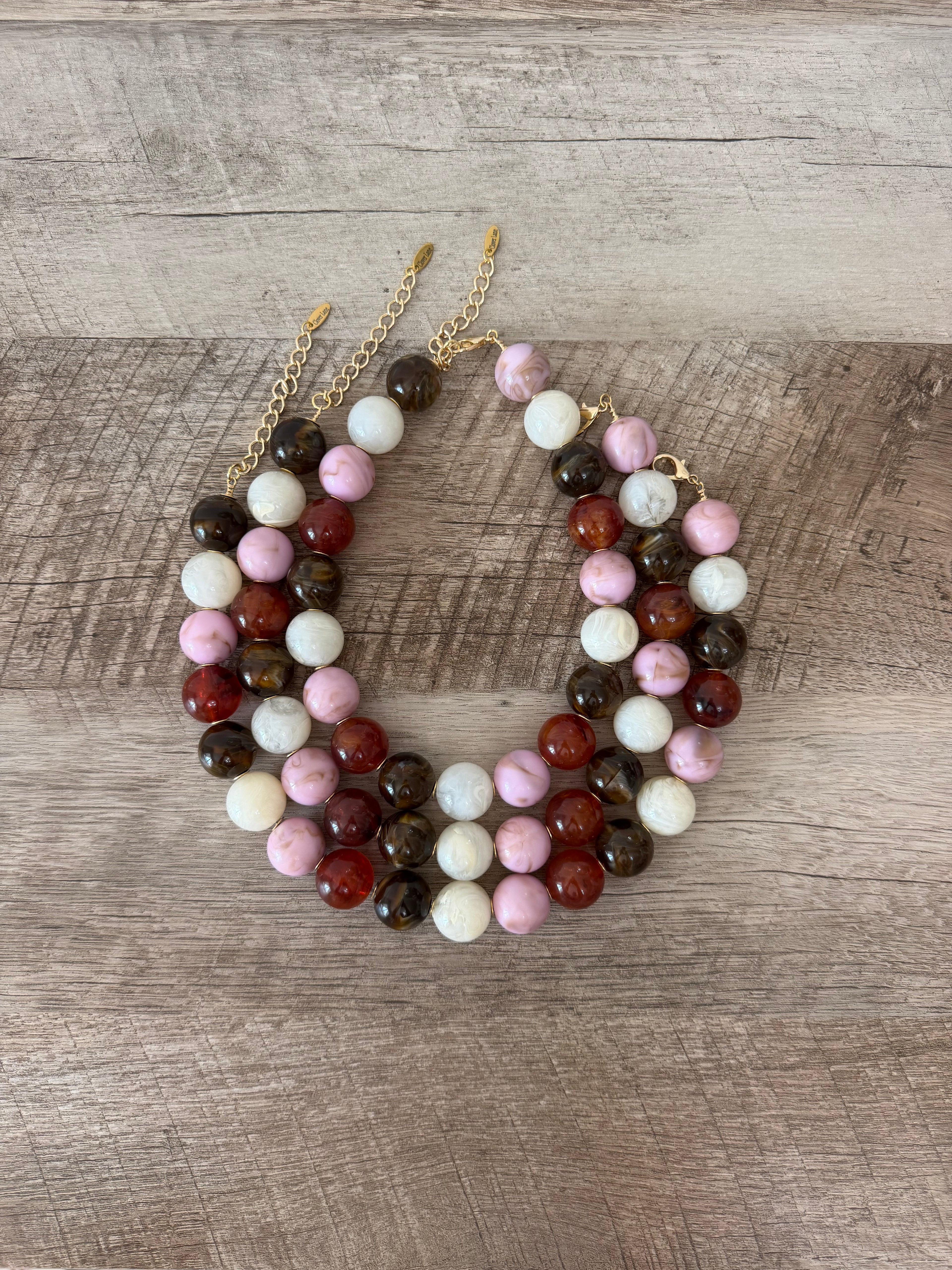 Maple & Marble Necklace: Gemstone look alike resin beads Gold accents