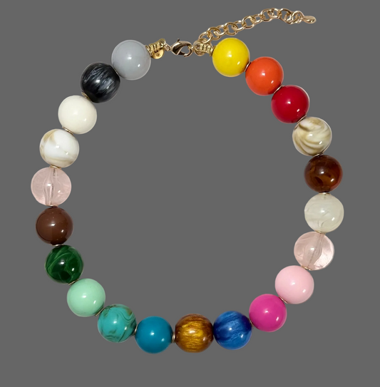 The Gathered Color Necklace: multi color intricate beads with a tiny pop of gold