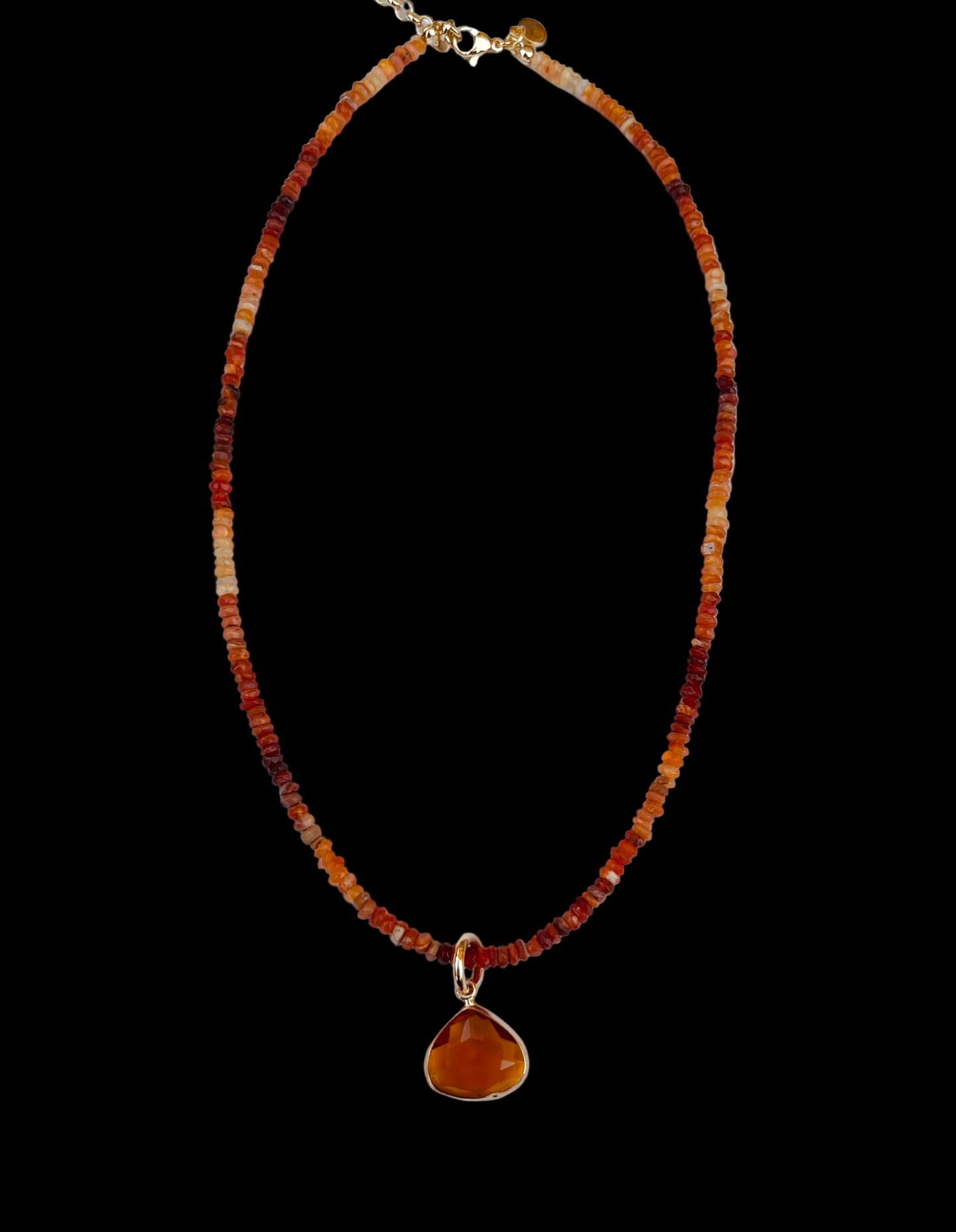 Ethiopian Fire Opal Necklace with Orange Crystal Charm & Gold Filled Clasp