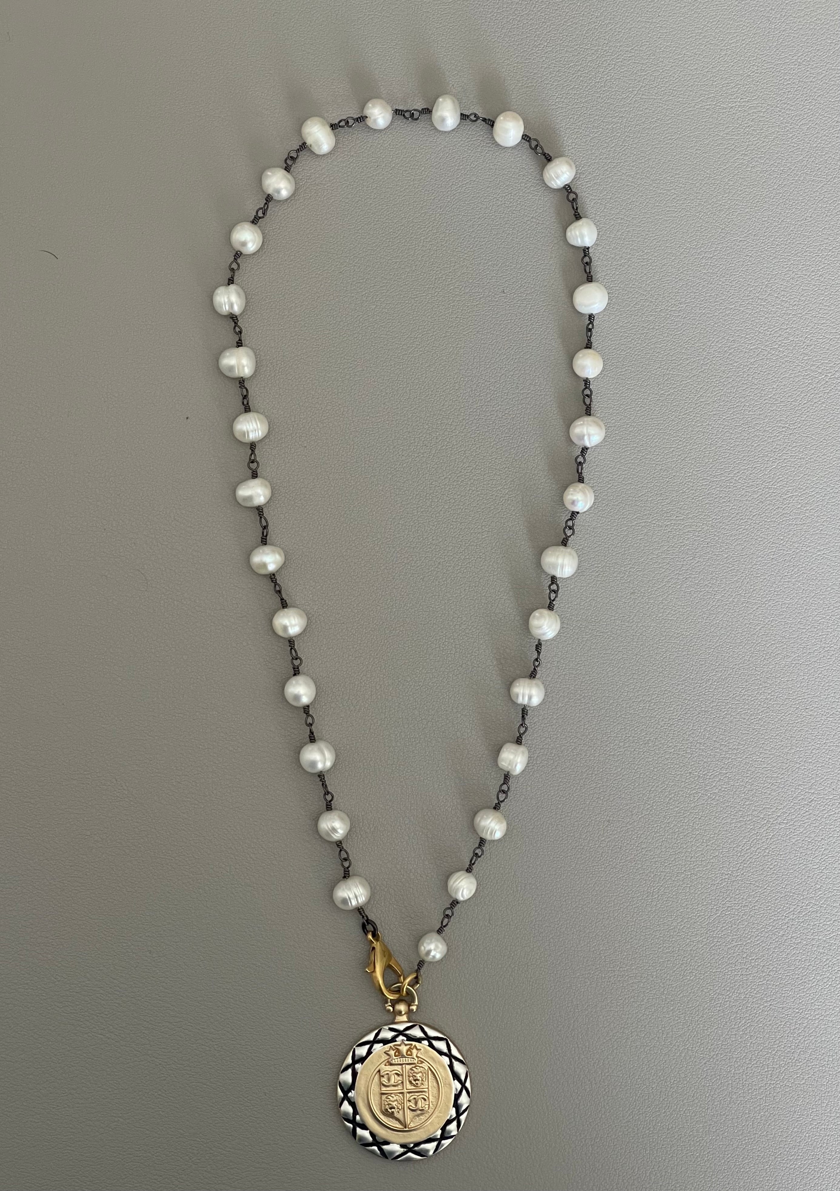 Chanel Vibes Coin Necklace: Freshwater Pearl Chain w Chanel Inspired Coin Charm OOAK!
