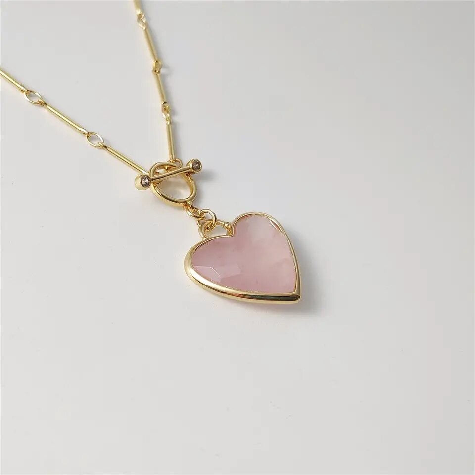 Heart of Stone (Natural stone) Necklace: Gold plated brass chain with a protective coating for tarnish resistance, a beautiful heart pendant in 4 different stone options