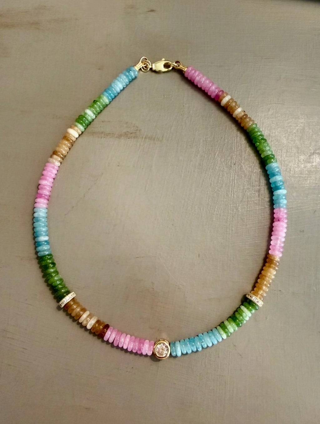 The Colorline Bezel Necklace: Dyed Jade with Cubic Zirconia accents