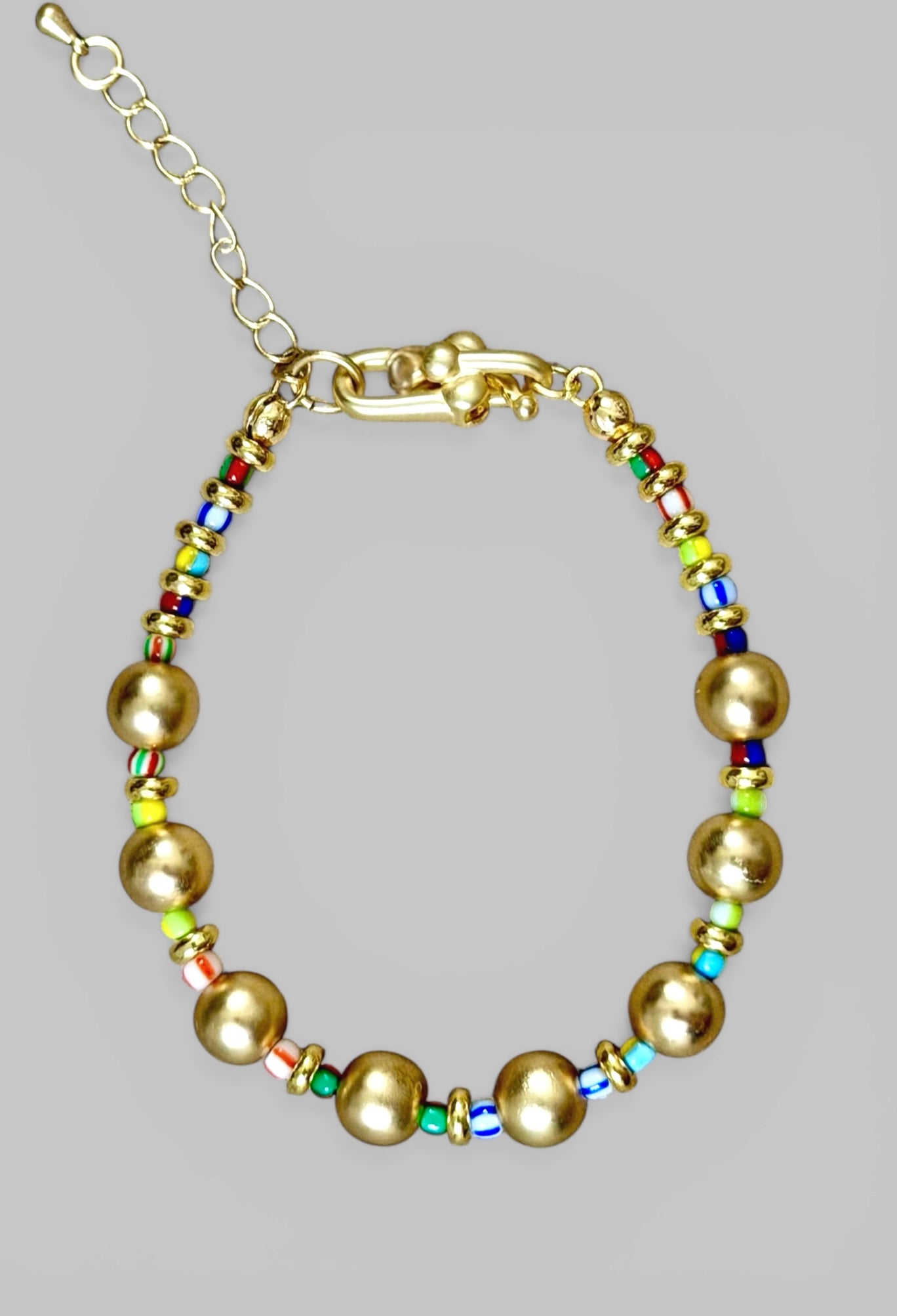The Good Mood Bracelet: OOAK Brushed Gold beads w/multicolor glass mini beads
