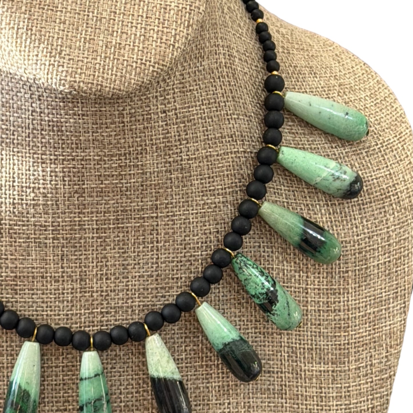 The Zetta Necklace: Transvaal Grossular Garnet with Matte Black Onyx accent beads•Gold Hook Clasp•Limited Edition