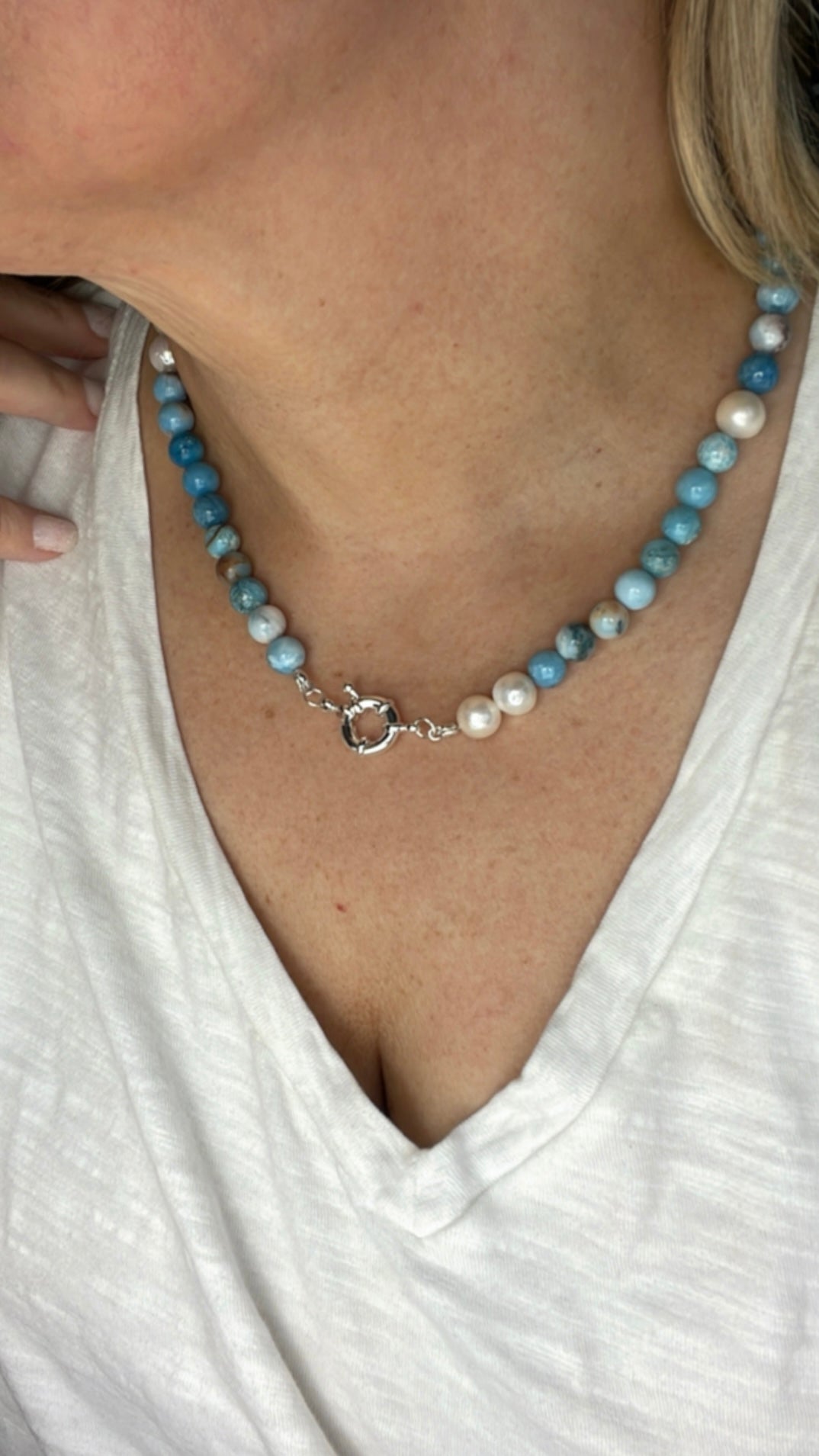 Larimar loves pearls Necklace