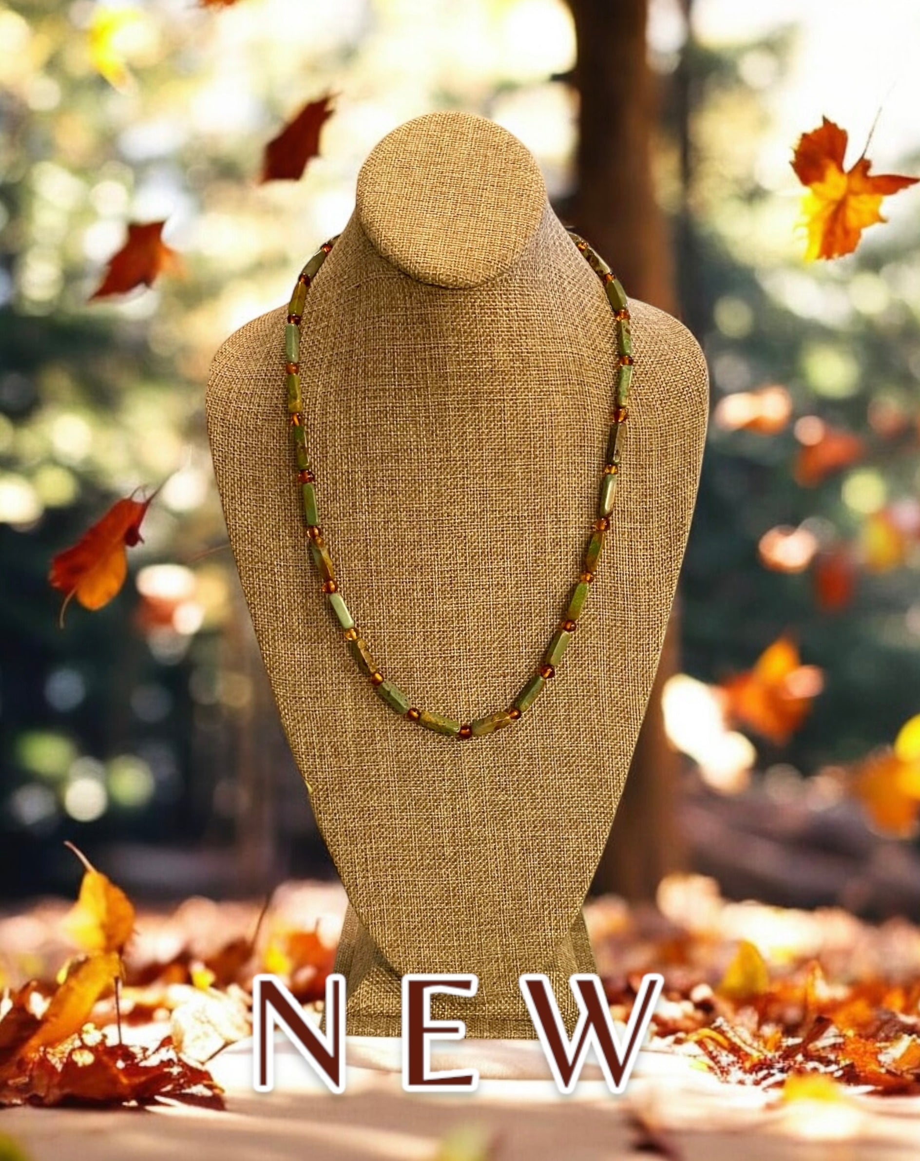Verdant Glow Necklace: Turquoise and Baltic Amber stone with gold toggle clasp