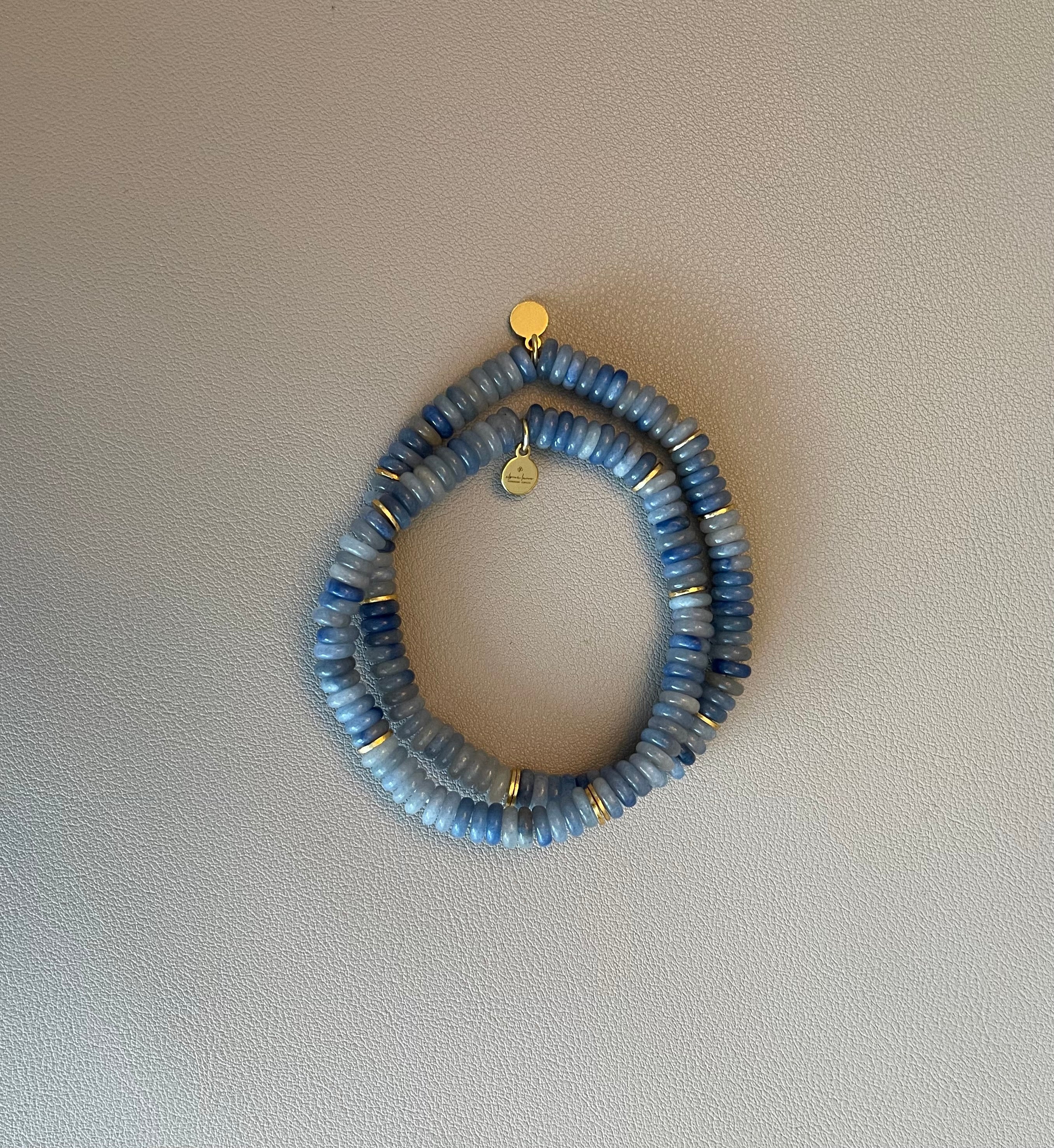 Blue Aventurine Stretch Bracelet w Gold Accents (Silver available also!)