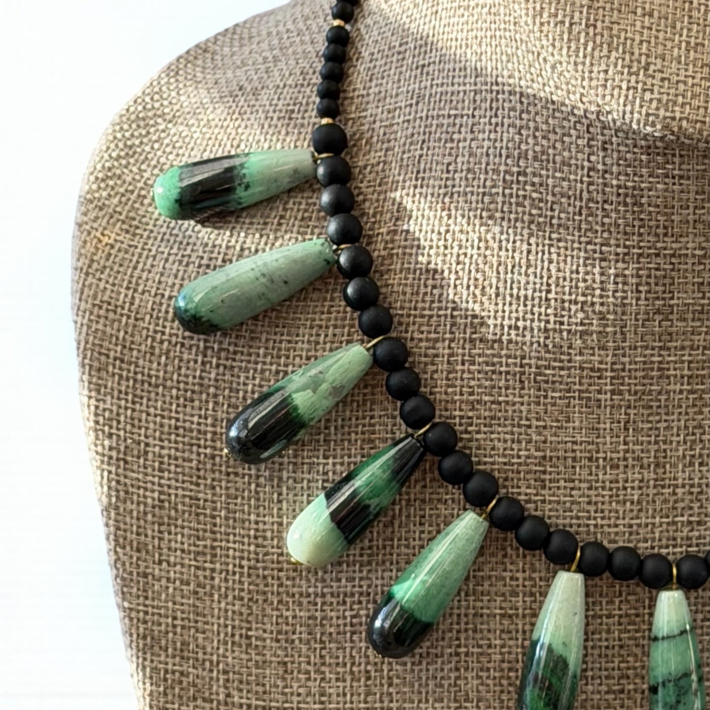 The Zetta Necklace: Transvaal Grossular Garnet with Matte Black Onyx accent beads•Gold Hook Clasp•Limited Edition