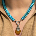 Desert Sky Necklace: Quality Natural Turquoise Hand-knotted on Deep Brown Silk w Pendant Wear 2 Ways