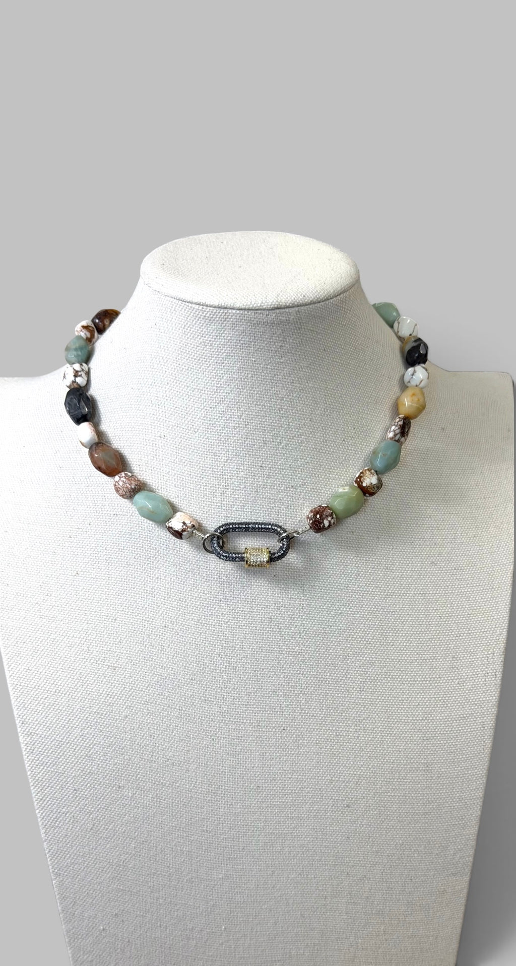 Wild Terrain Necklace: Faceted Amazonite, Wild Buffalo Turquoise Pavé clasp OOAK