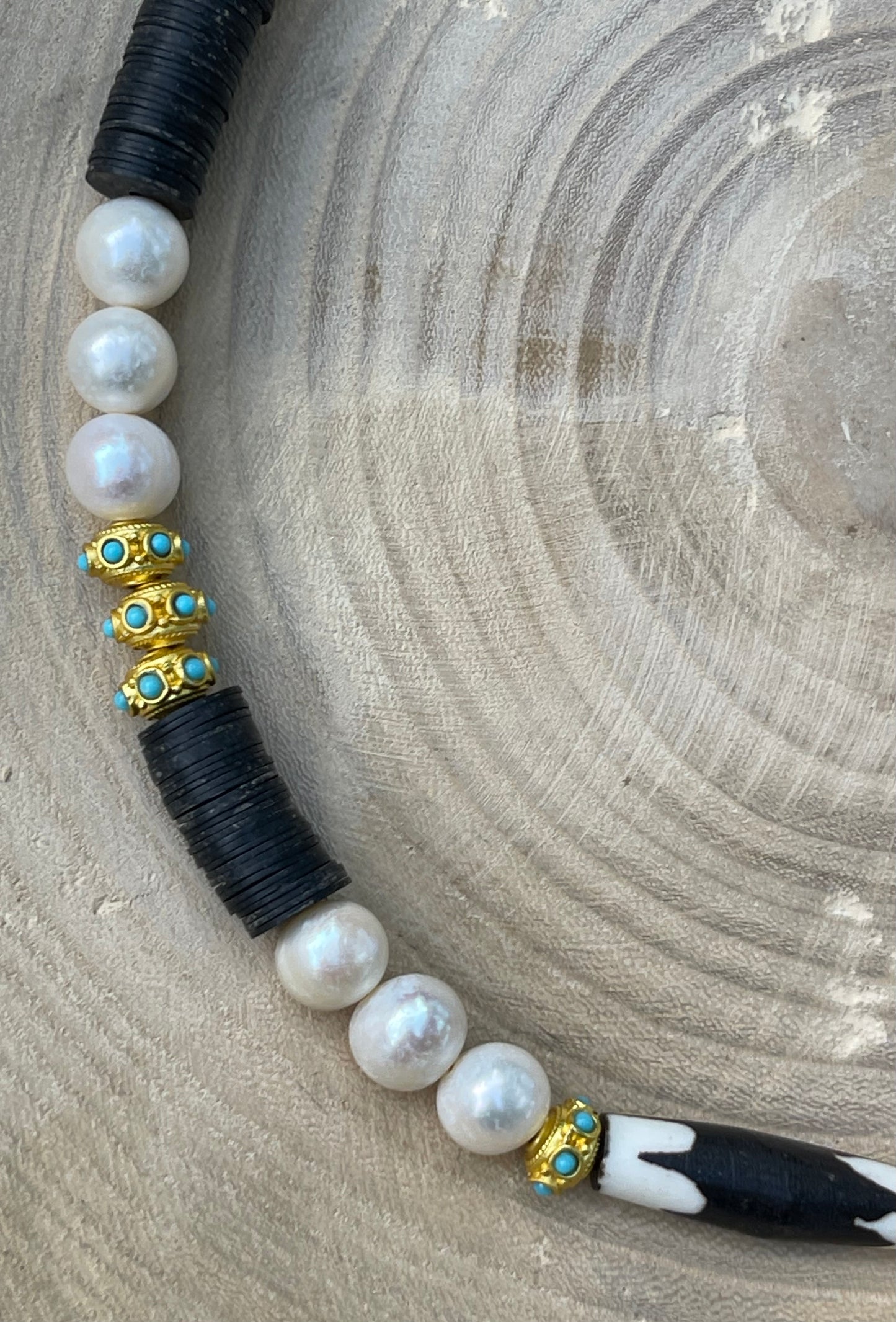 Tribal Throne Necklace: Creamy Freshwater Pearls African beads & gold accents OOAK