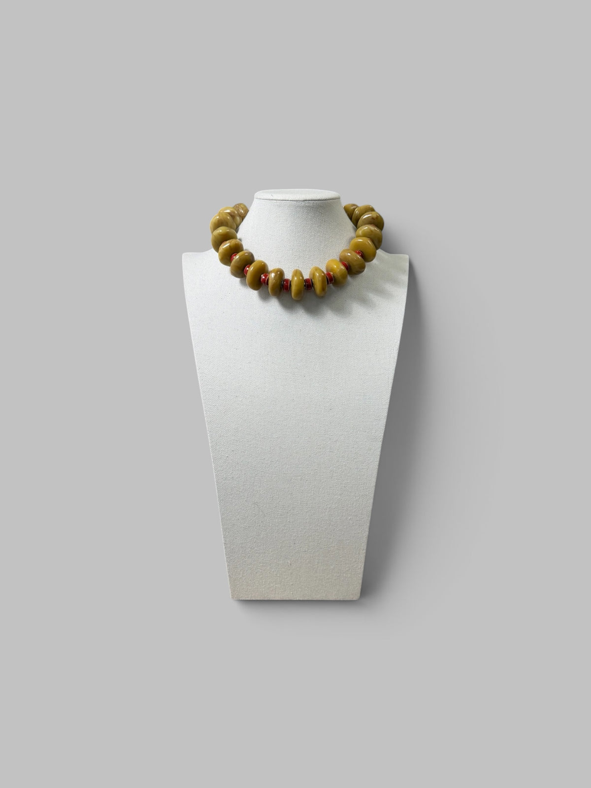 Ochre & Brick: Resin, ceramic & brass beads Gold clasp and extender