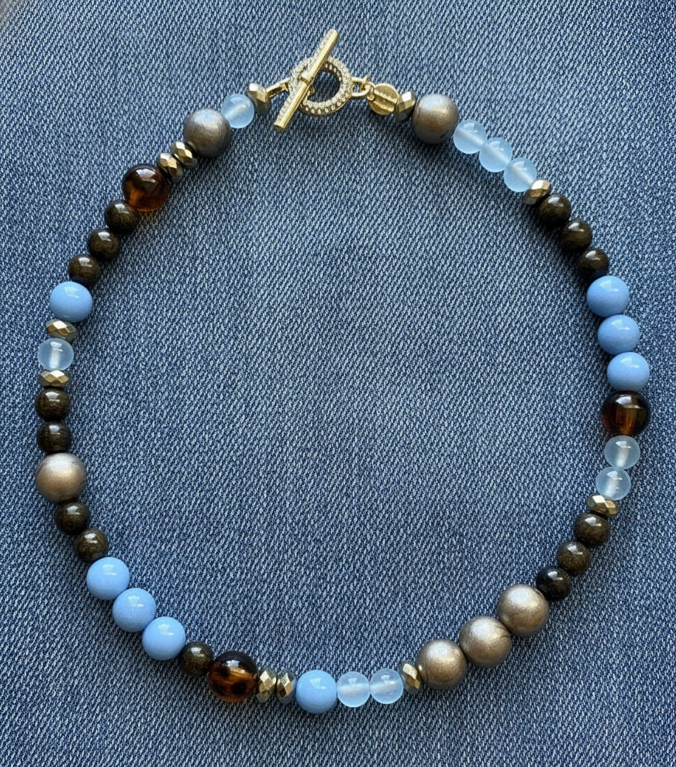 Ash & Sky Necklace: Warm & Cool collide in this Mixed Gemstone design