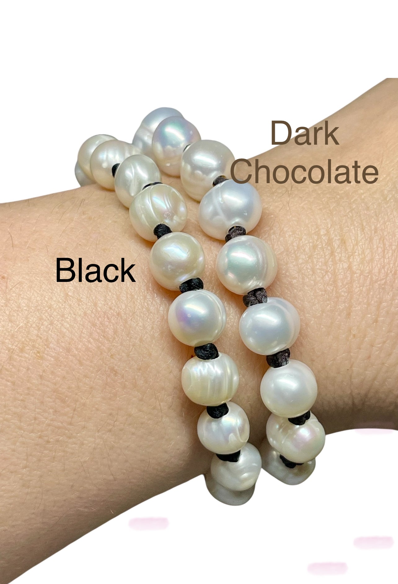 Satiny Pearls Bracelet: Freshwater Pearls Hand Knotted on Satin Cord in Stunning Fall/Winter Tones Gold or Silver Clasp