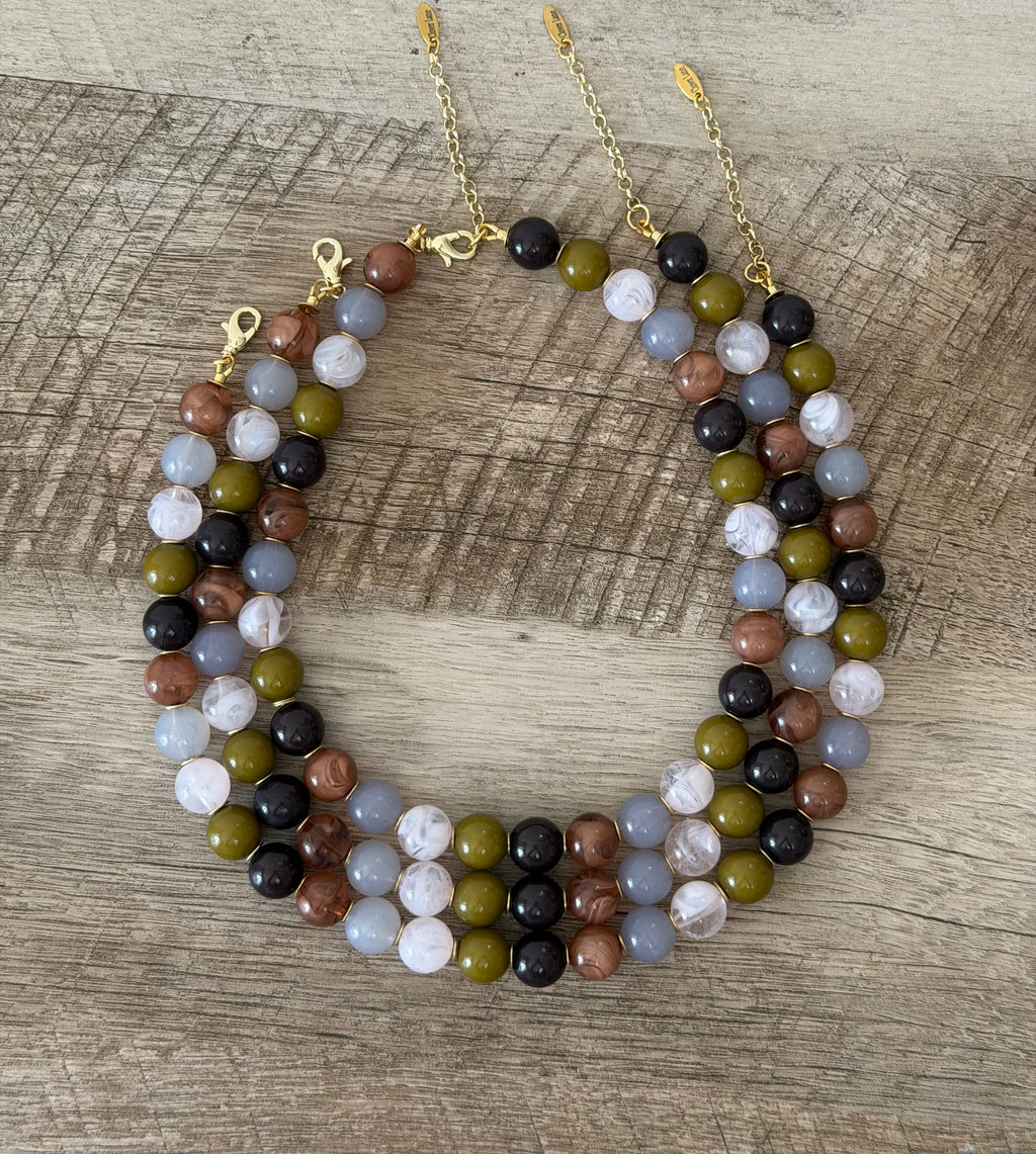 Stone & Moss Necklace: Resin beads and gold accents