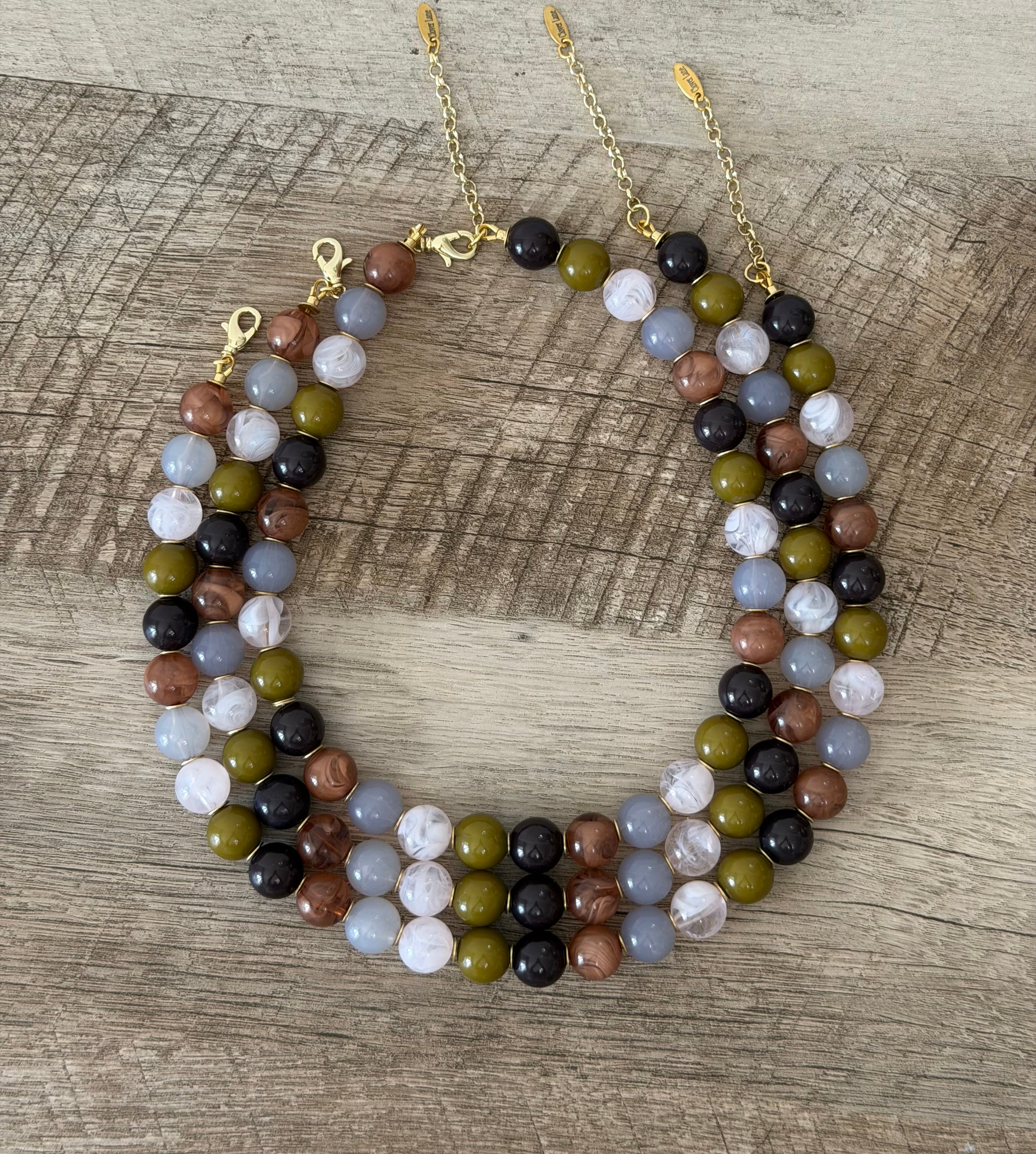 Stone & Moss Necklace: Resin beads and gold accents