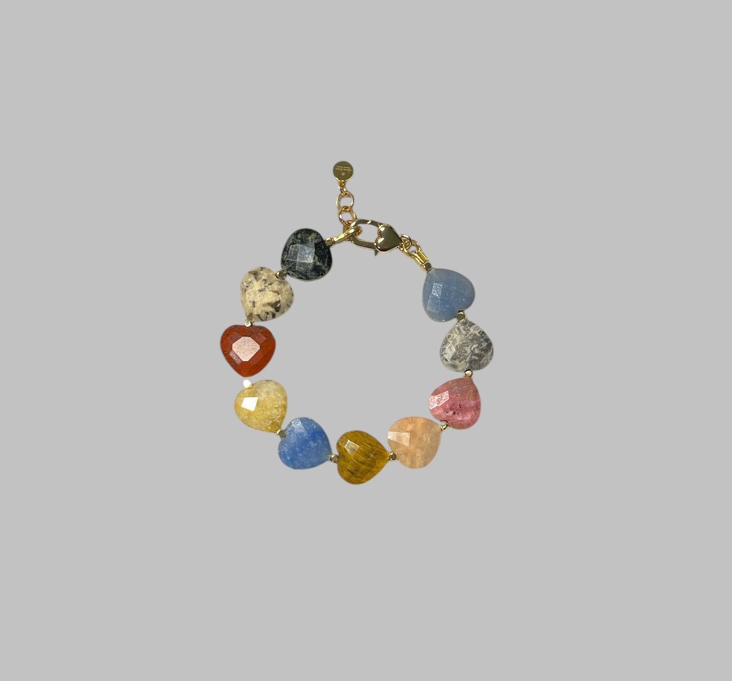 The Stone Mountain Bracelet: Mixed Natural Stone Faceted Heart Beads with Gold or Silver Accents