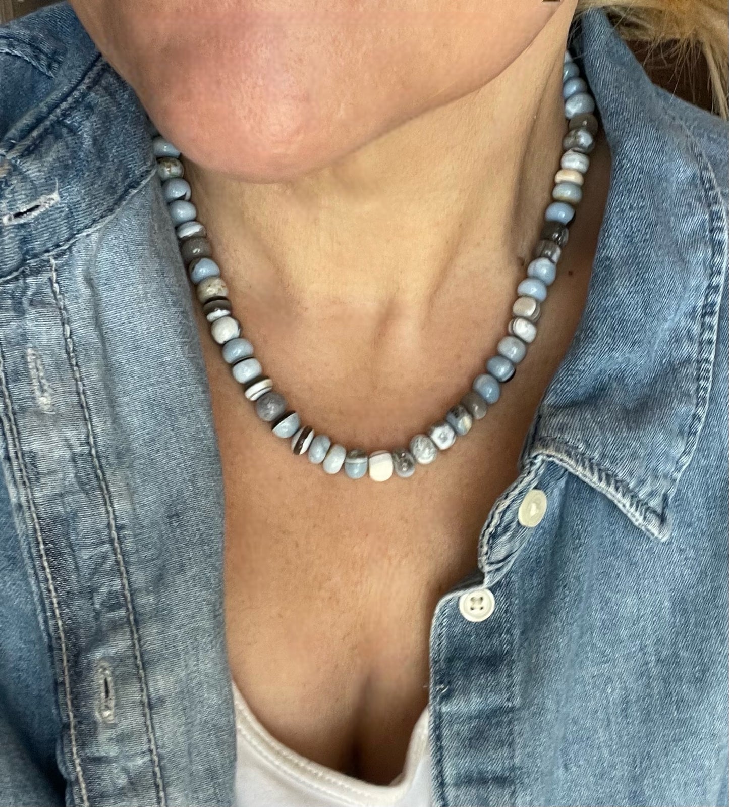 Darker Wash Denim Opal Necklace