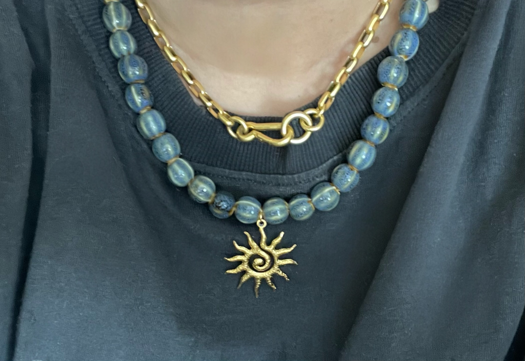 The Soleil Ceramic Necklace: 4 Color Choices Gold Sun Pendant