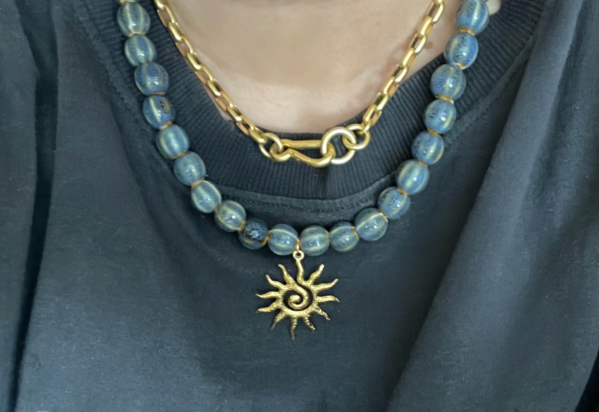 The Soleil Ceramic Necklace: 4 Color Choices Gold Sun Pendant