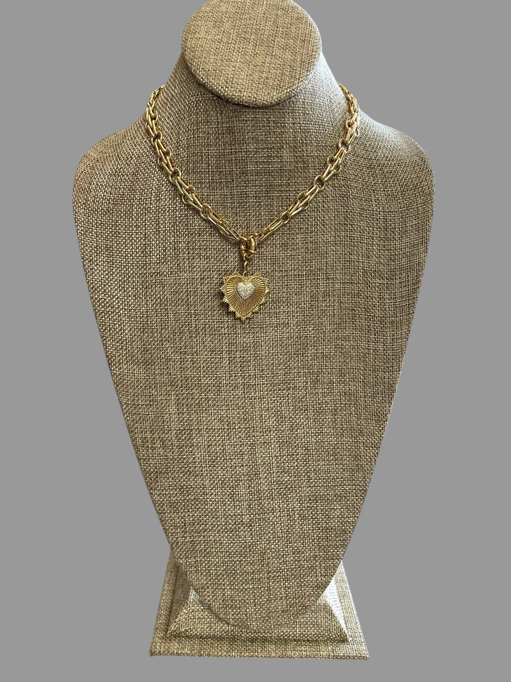 Heart of the Matter Necklace: Tarnish Resistant 18k Gold plated double link chain with removable heart pendant OOAK
