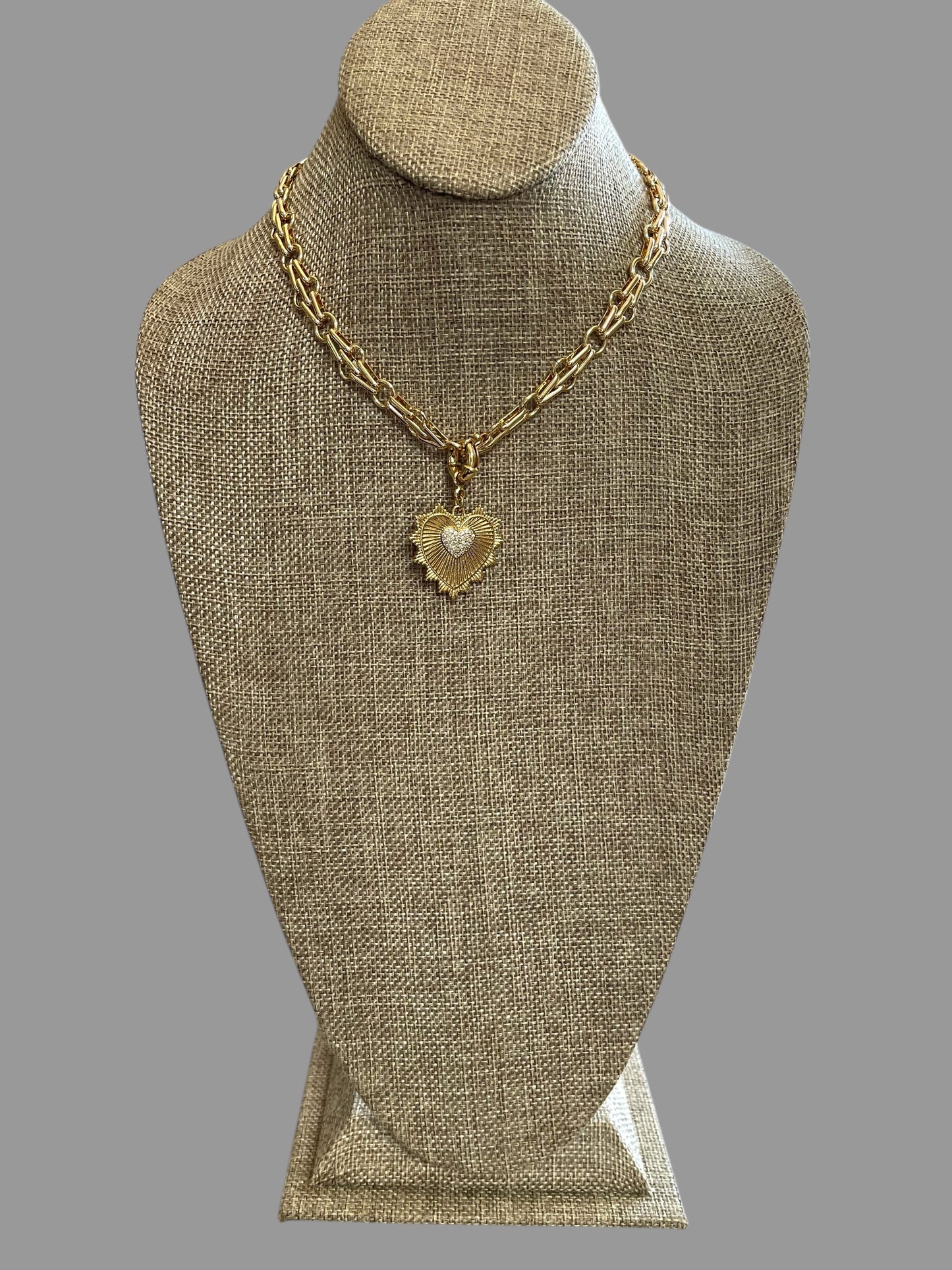 Heart of the Matter Necklace: Tarnish Resistant 18k Gold plated double link chain with removable heart pendant OOAK