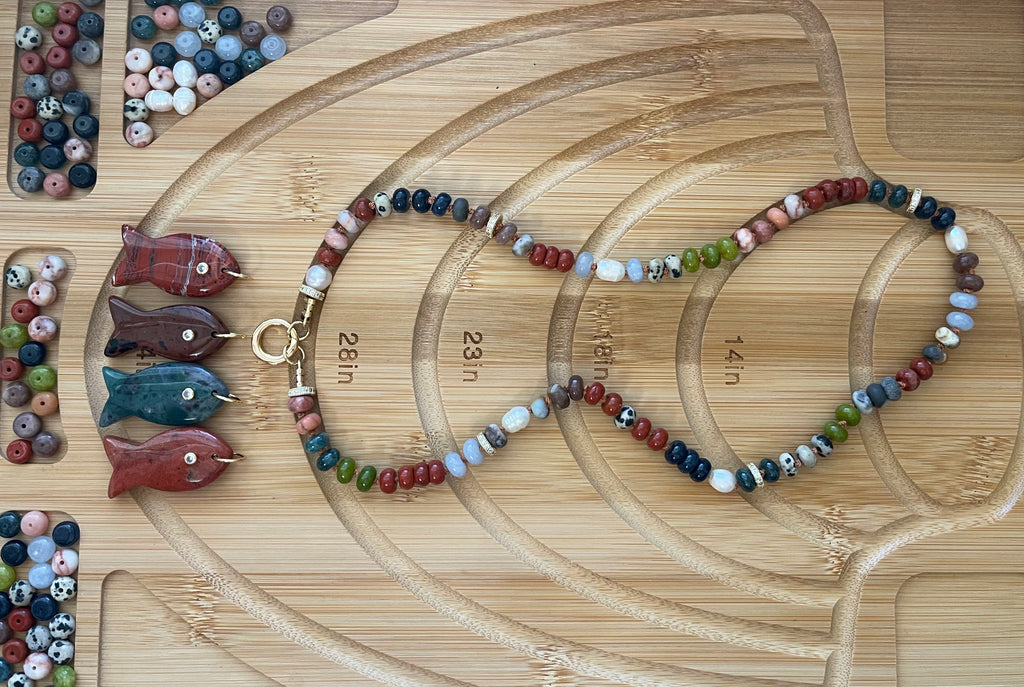 Reel Beauty 🎣 Mixed Gemstone necklace with Gold accents Gemstone fish pendant 4 options