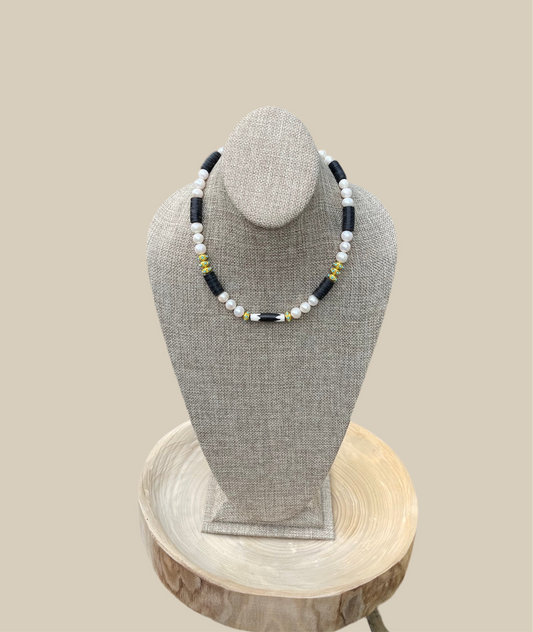 Tribal Throne Necklace: Creamy Freshwater Pearls African beads & gold accents OOAK