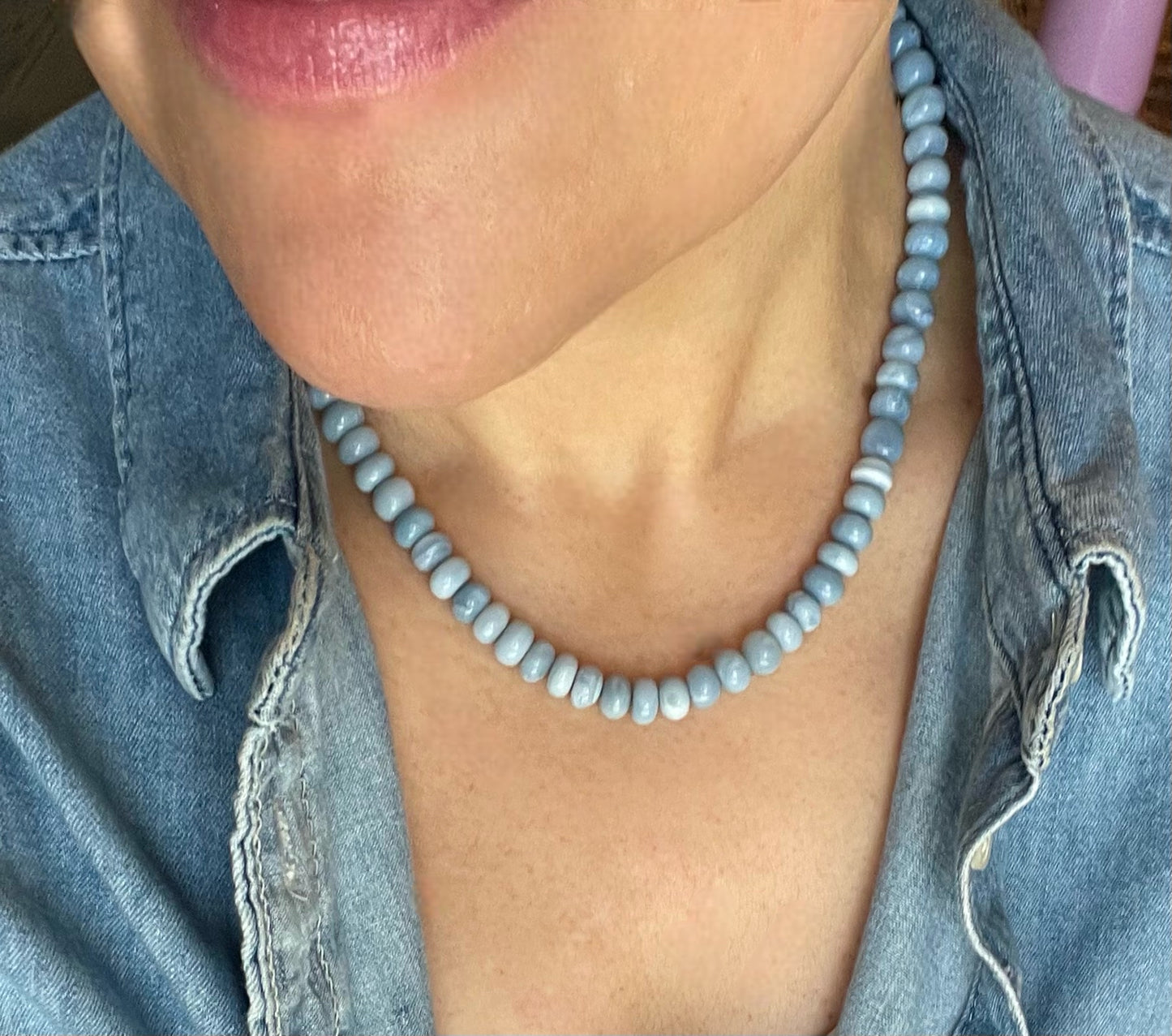 Medium Wash Denim Opal Necklace