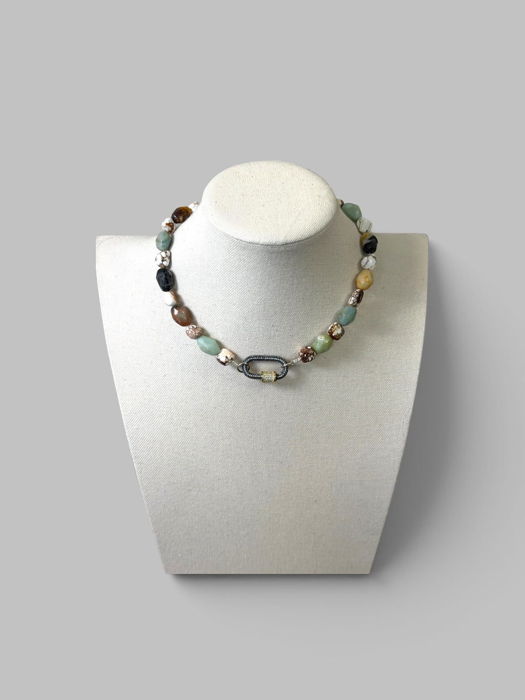 Wild Terrain Necklace: Faceted Amazonite, Wild Buffalo Turquoise Pavé clasp OOAK